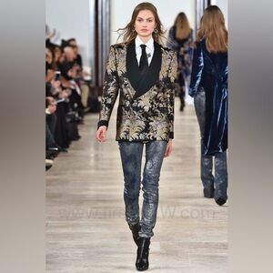 Ralph Lauren Collection Fall 2016 Silver Foil Embossed Skinny Matchstick Jeans